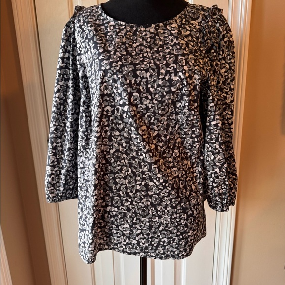 Talbots Black and White Print Blouse with 3/4 length sleeves NWT - Picture 2 of 10